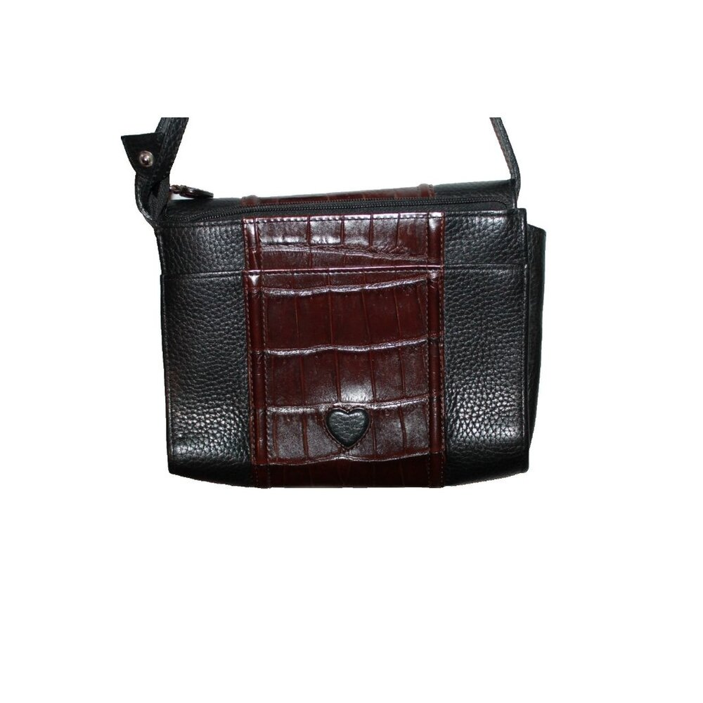 Brighton Embossed Croc Organizer Crossbody Purse Black Brown Bag 8x5.5" - Picture 3 of 5